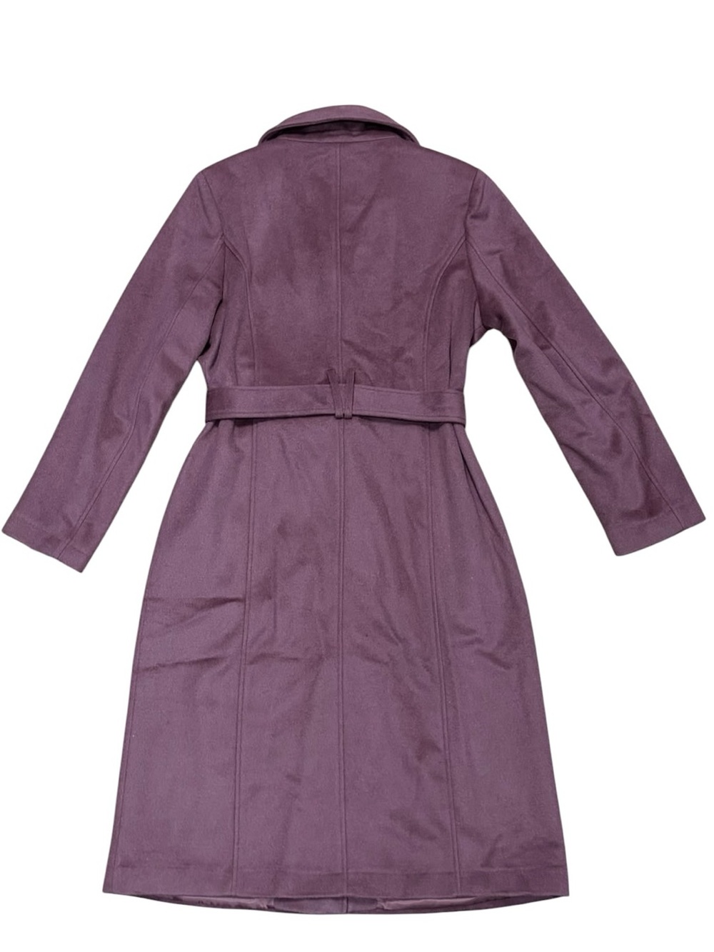 Cole Haan Sz 12 Tie-Waist Wool Trench Coat Dusty Rose pink purple Classic Boho. - Picture 3 of 12